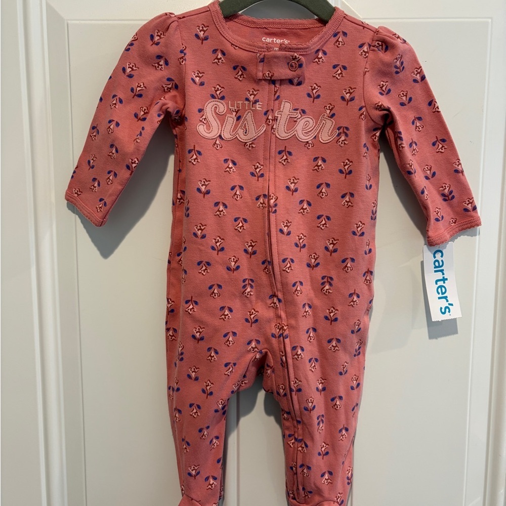 Carter's Pink Floral Little Sister Footie Size 6 months NWT